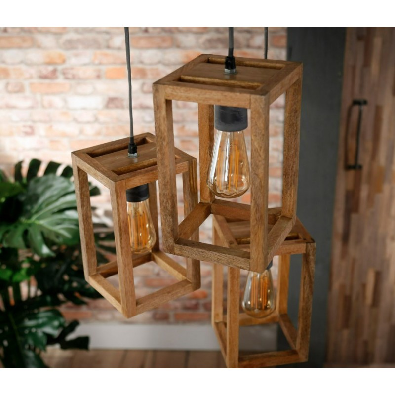 ZI Hanging lamp 3x wooden frame stepped